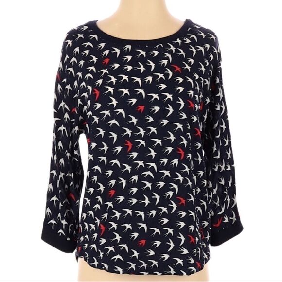 Anthro Maeve 3/4 Sleeve Bird Print Top - Picture 1 of 5